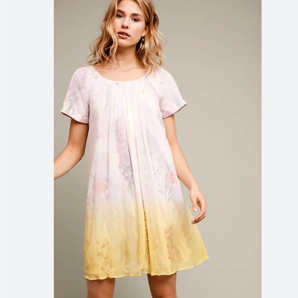 HD in Paris Anthropologie Dipped Chroma Swing floral ombre dress vegan silk - Picture 3 of 16